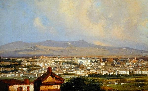 Utsikt over Roma fra Montemario (olje på panel) av Ippolito Caffi