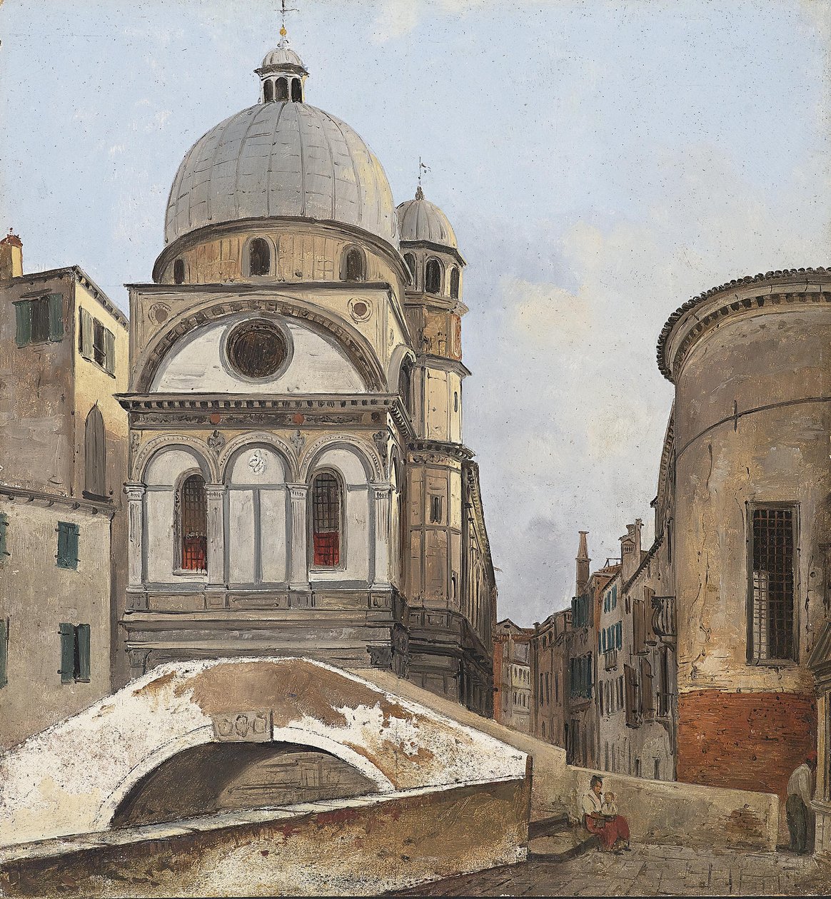 Utsikt til kirkene Maria dei Miracole og Santa Maria Nova i Venezia av Ippolito Caffi