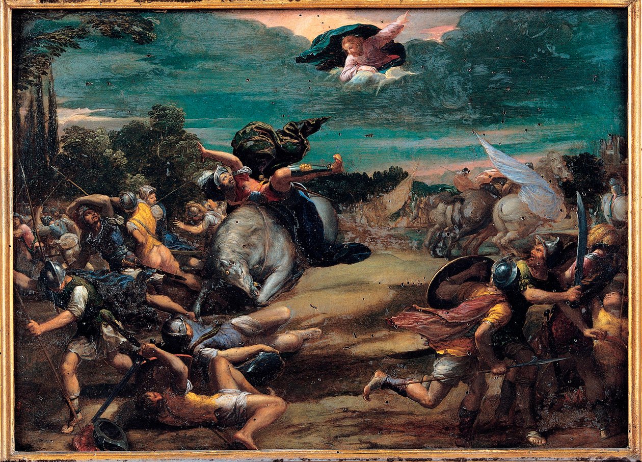 La conversion sur le chemin de Damas (Saint Paul) - Konverteringen på vei til Damaskus - Maleri av Ippolito Scarsellino (Scarsella) (1551-1620), Olje på tre 1590-1595 (39x55 cm) - Musei Capitolini, Roma av Ippolito Scarcella