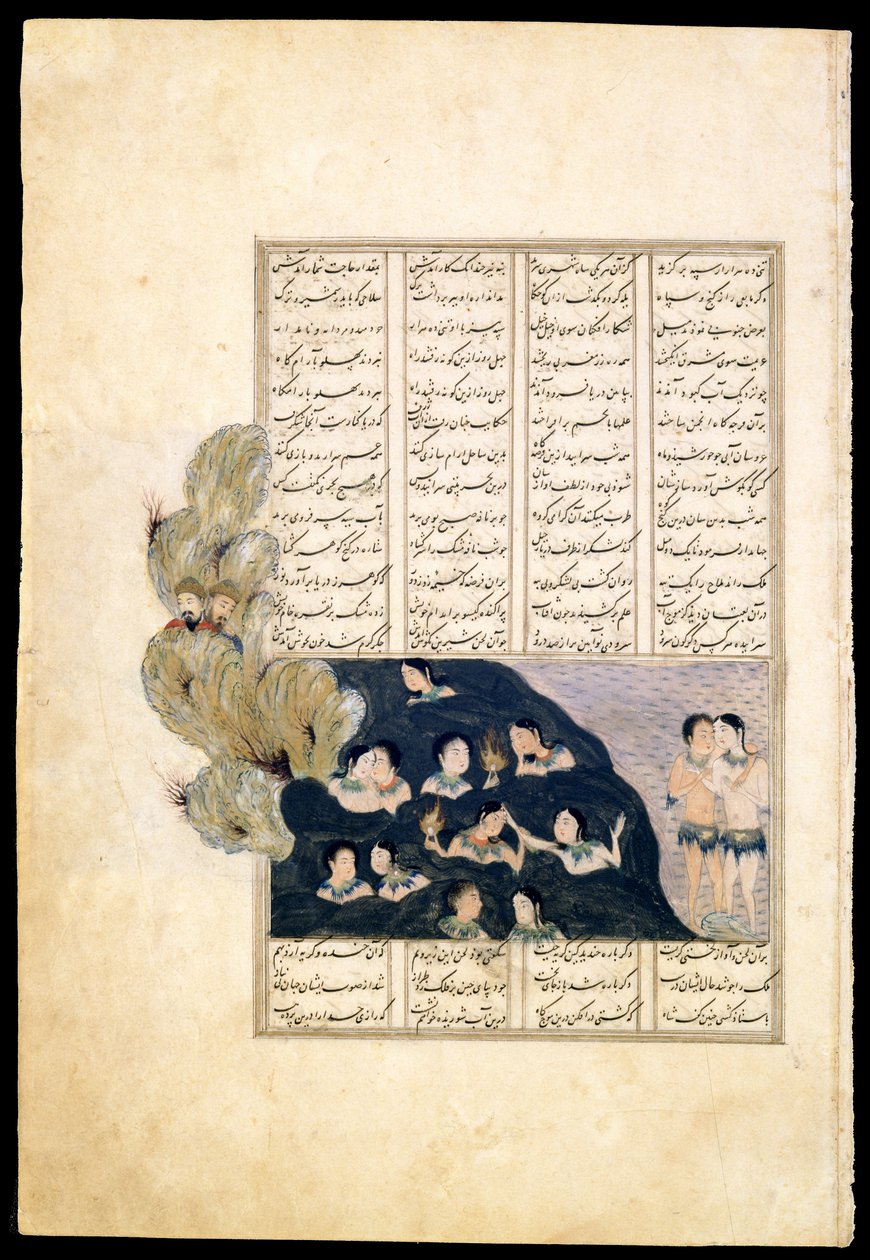 Iskander ser på sirenene. Manuskriptbelysning fra eposet Iskandar-nameh av Iranian Master