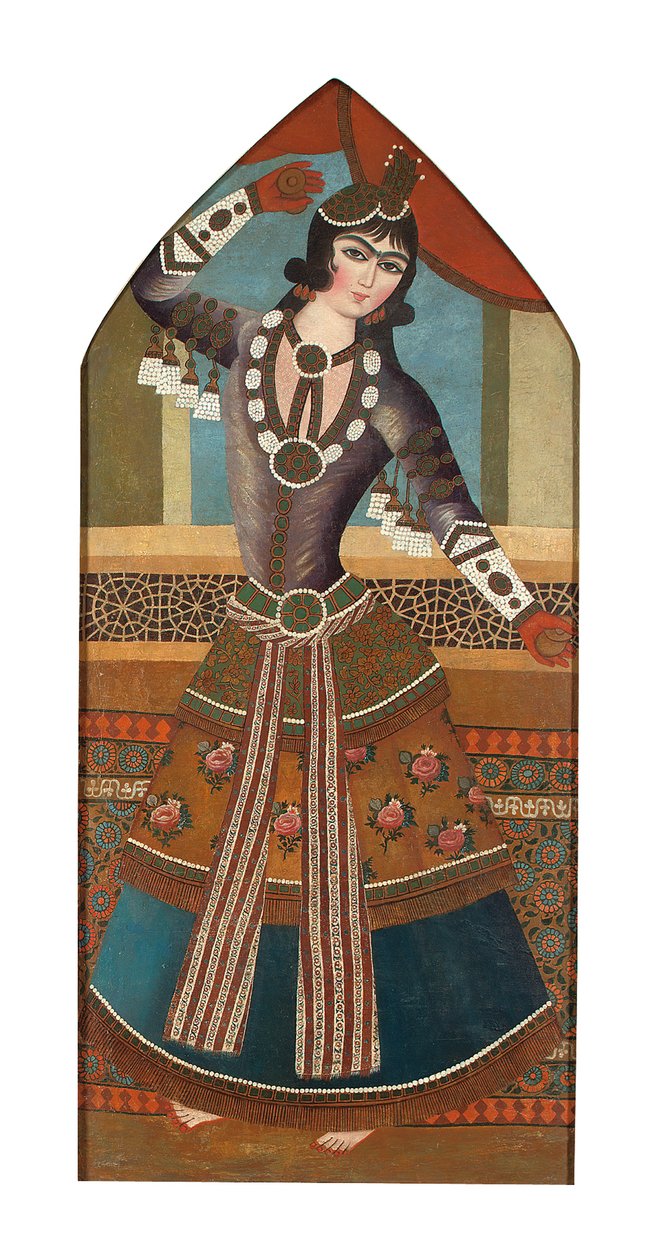 A Qajar Dancing Girl, ca. 1840 (olje på lerret) av Iranian School