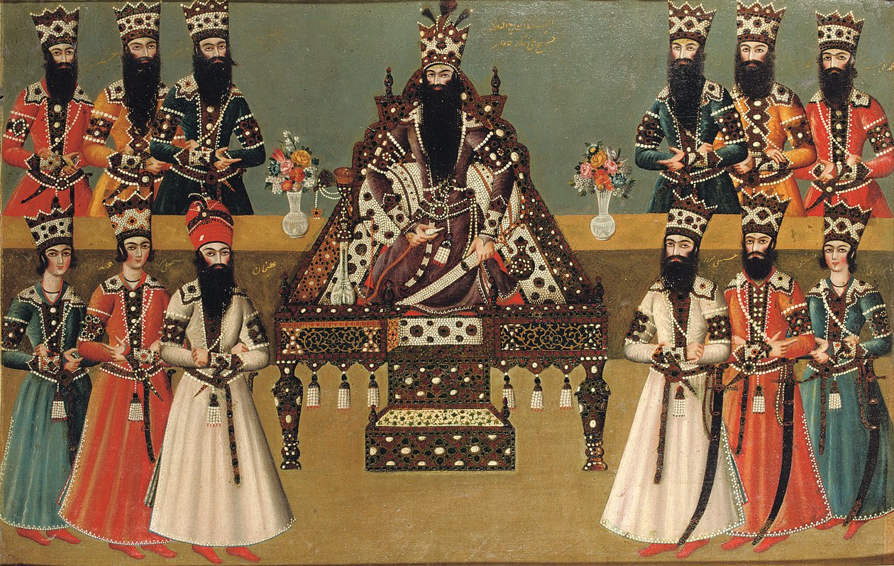 Fath "Ali Shah og hans umiddelbare hoffmenn, ca. 1815 av Iranian School