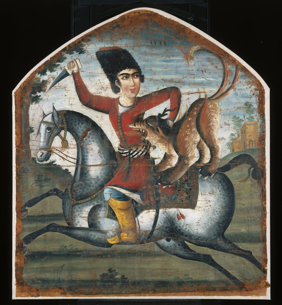 Jeger på hesteryggen angrepet av et mytisk beist, midten av 1700-tallet (se 200943) av Iranian School