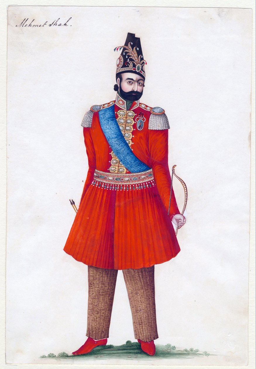 Mohammad Shah Qajar (1808-1848), konge av Persia - iransk mester - 1835 - Gouache på papir - 24,2x16,5 - Privat samling av Iranian School