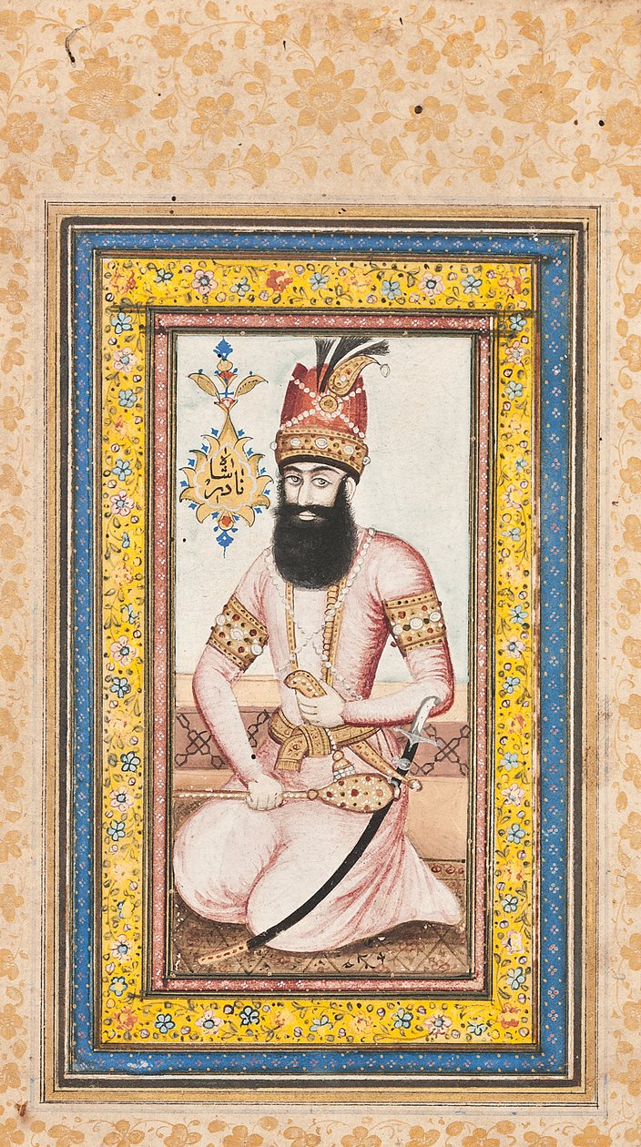 Portrett av Nadir Shah, en av et par med Karim Khan Zand, Qajar Iran av Iranian School