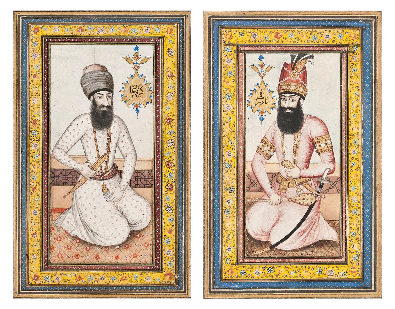 Portretter av Karim Khan Zand og Nadir Shah, Qajar Iran av Iranian School