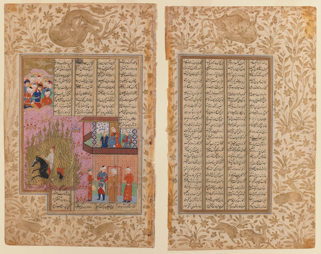 The Fire Ordeal of Siyawush fra et Shahnama-manuskript (ugjennomsiktig wc og gull på papir) av Iranian School