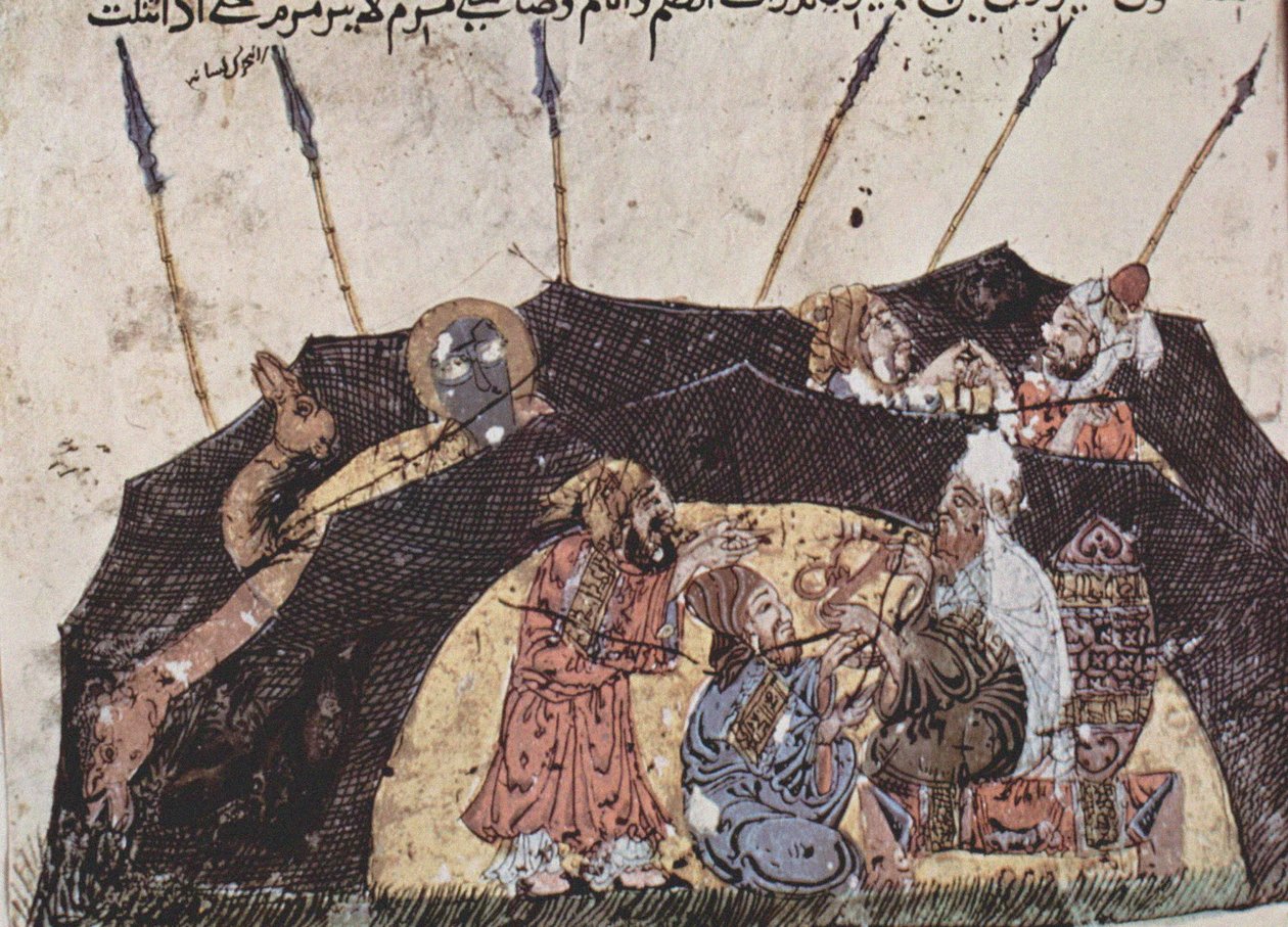 Den 43. Maq?ma av Al-Hariri, 1225-1235 (tempera på papir) av Iraqi School
