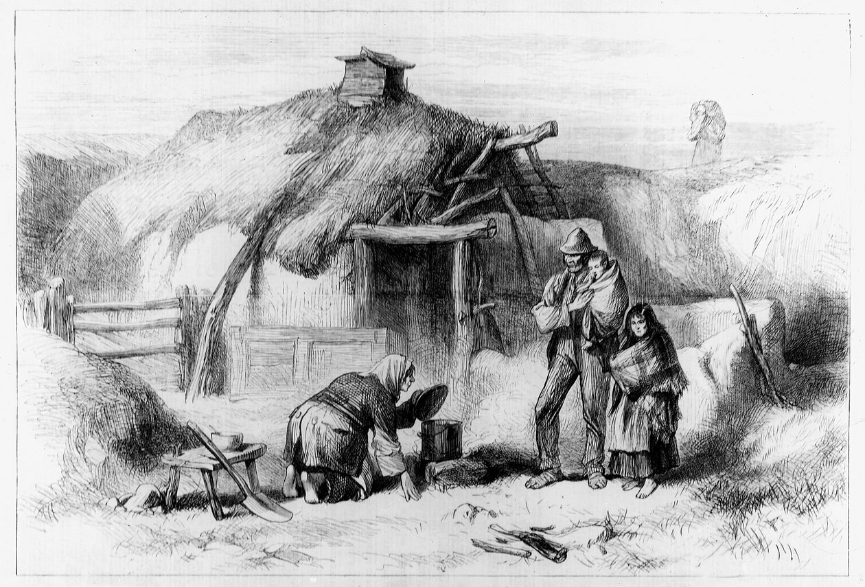 Bog-Trotters Cabin, fra 'The Illustrated London News' 1879 av Irish School