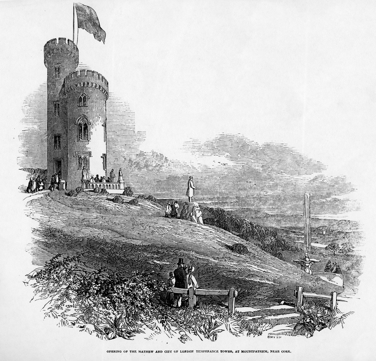 Åpning av Mathew og City of London Temperance Tower, ved Mount Patrick, nær Cork, 1846 av Irish School