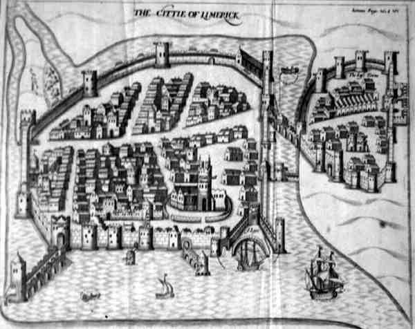 1600-tallsplan for byen Limerick, Irland (gravering) av Irish School