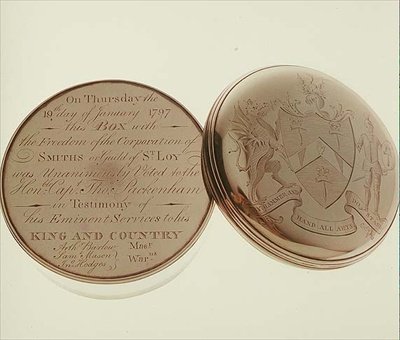 Frihetsboks, presentert for Hon. T. Pakenham i 1797 av Corporation of Smiths, laget av James Keating, Dublin av Irish School