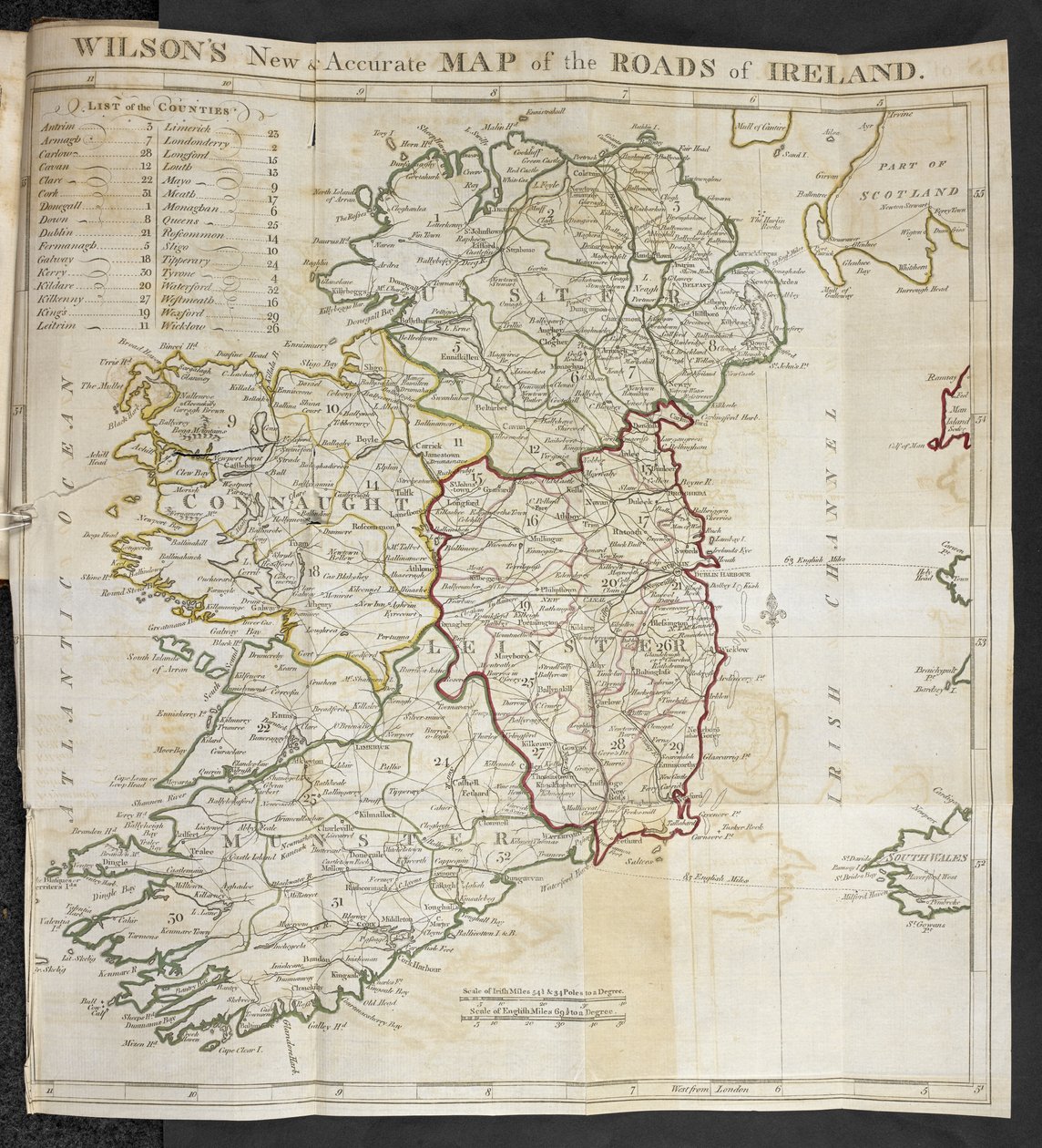 Kart over veier i Irland, fra «The post-chaise companion: or, Traveller