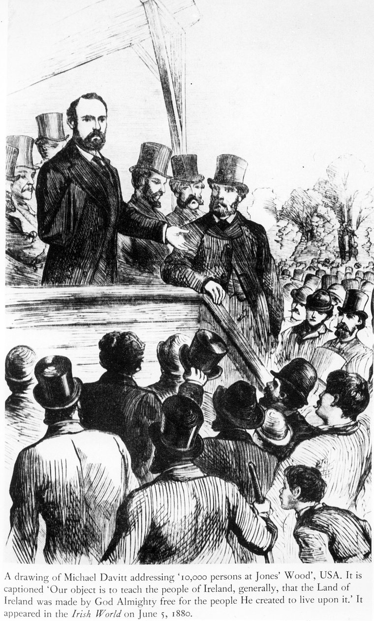 Michael Davitt henvendte seg til 100 000 personer i Jones Wood, USA, fra Irish World, 5. juni 1880 av Irish School