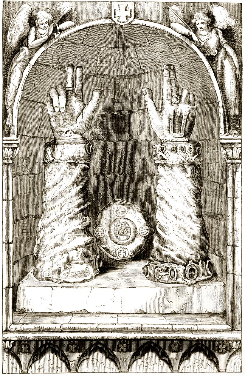 Shrine of St. Patricks hand, fra The Trias Thuamaturga, eller Three Wonder-Working Saints of Ireland, av Mary Cusack (1829-99) utgitt ca. 1890-tallet av Irish School