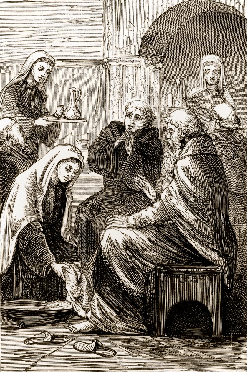 St. Brigit underholder en biskop, fra The Trias Thaumaturga, eller Three Wonder-Working Saints of Ireland, av Mary Cusack (1829-99) utgitt ca. 1890-tallet av Irish School