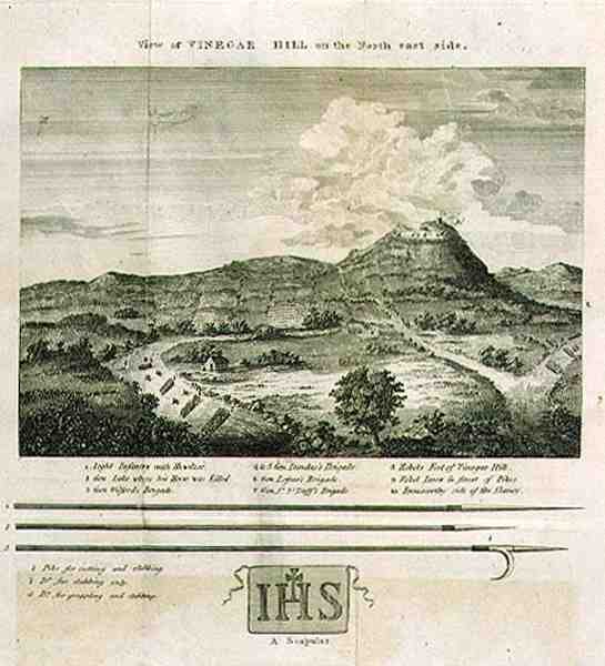 Utsikt over Vinegar Hill på North East Side, plate fra "Memoirs of the Different Rebellions in Ireland" av Sir Richard Musgrave av Irish School