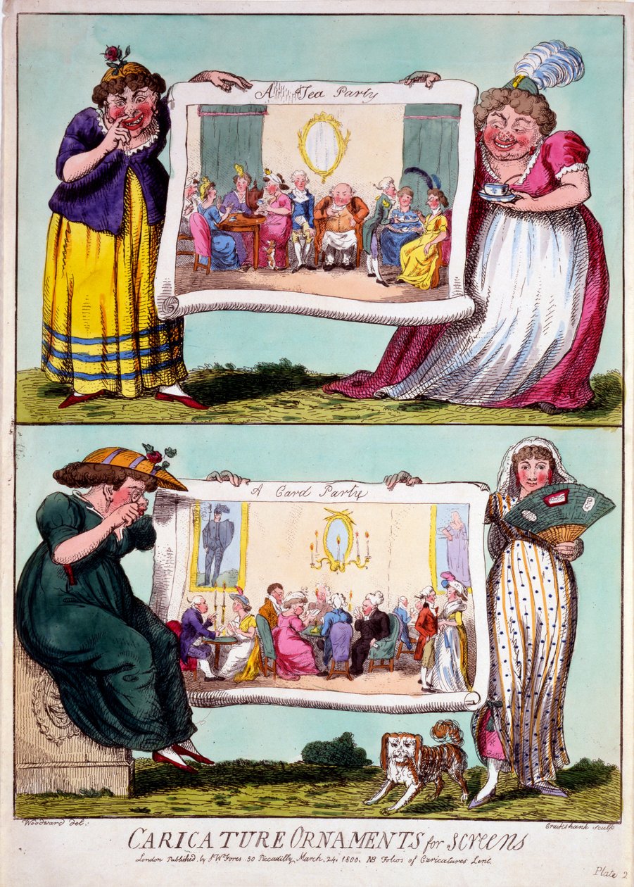 Karikaturpynt for skjermer, 1800 (håndfarget gravering) av Isaac Cruikshank