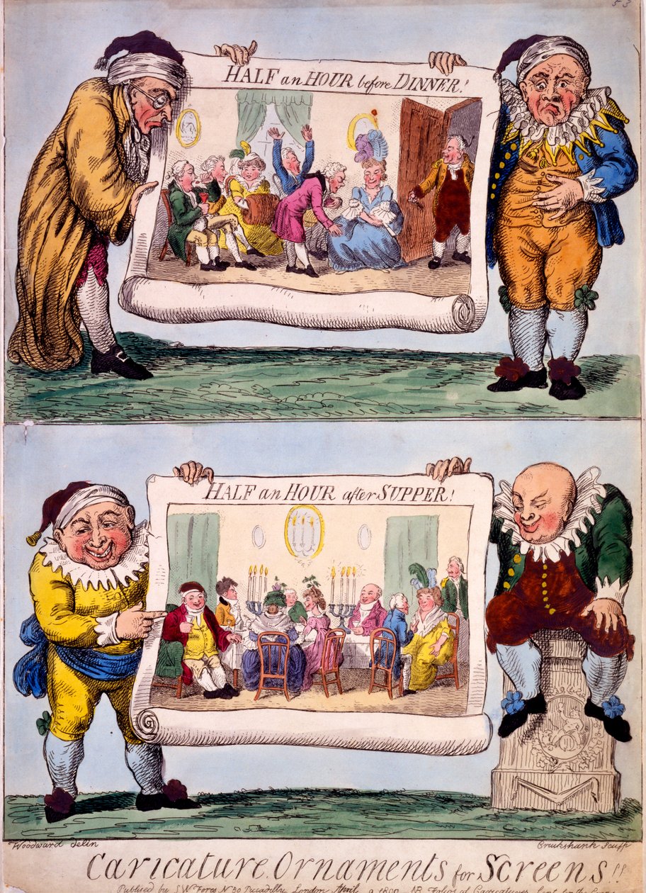 Karikaturpynt for skjermer, 1800 (håndfarget gravering) av Isaac Cruikshank