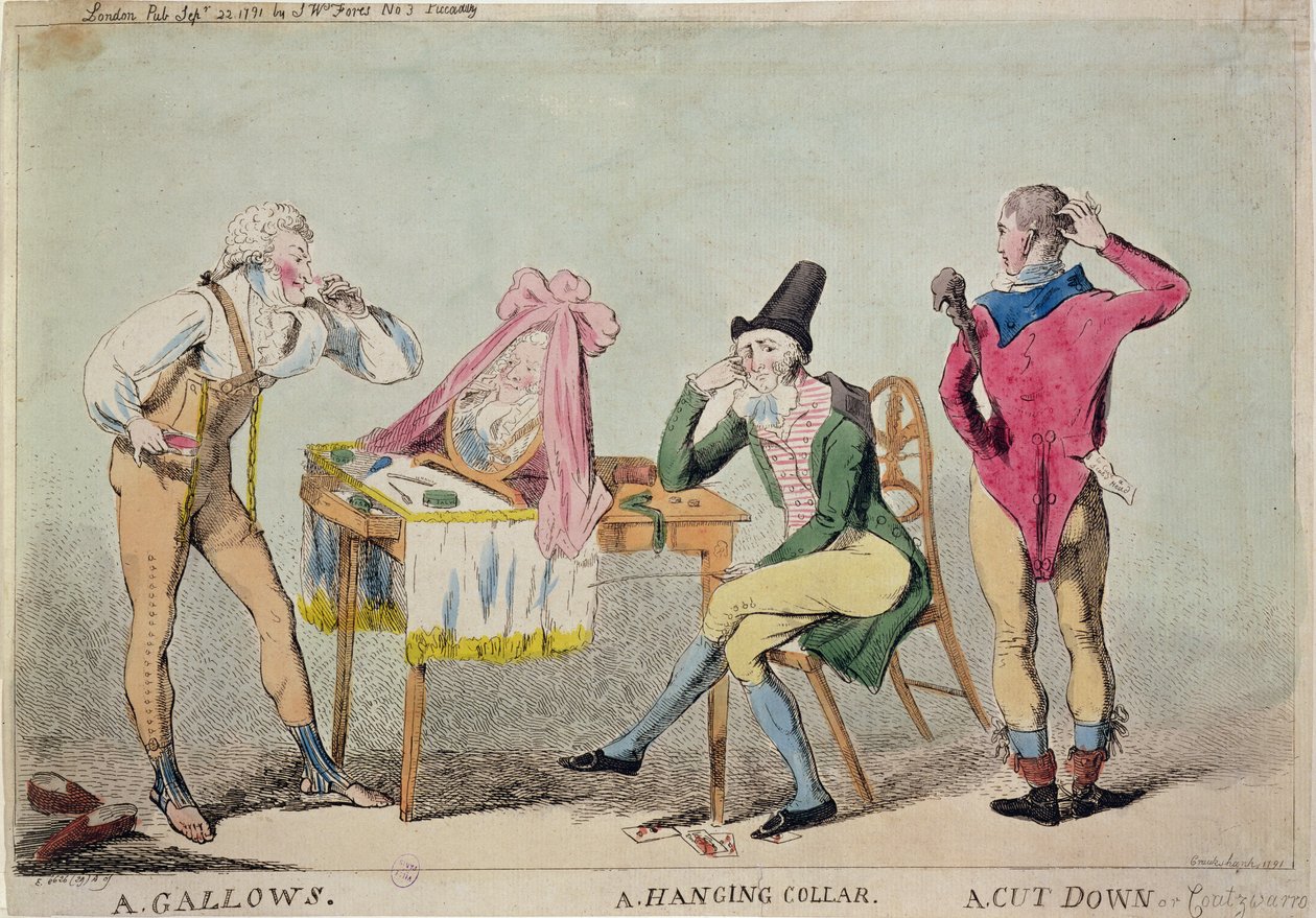 Tegneserie av de franske aristokratiske emigrene i England under revolusjonen, 1791 av Isaac Cruikshank