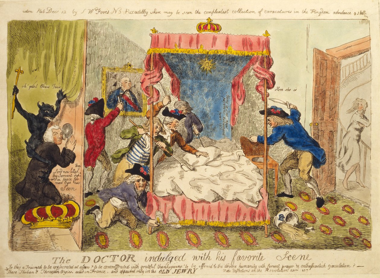 Doktoren henga seg med sin favorittscene, 1790 (håndfarget etsning) av Isaac Cruikshank