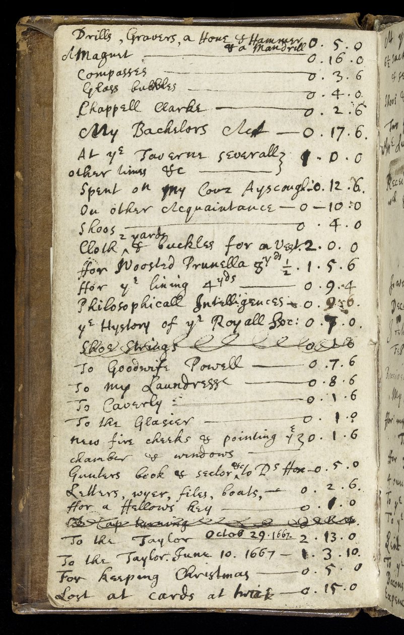 Ms 1-1936 f.6v Side fra en notatbok, ca. 1665-68 (blekk på papir) av Isaac Newton