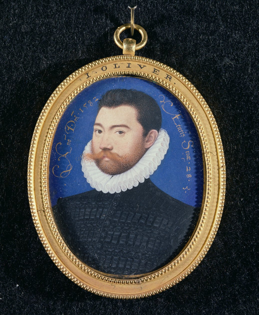 Portrett av en ukjent mann, 28 år gammel, 1582 (wc på vellum) av Isaac Oliver