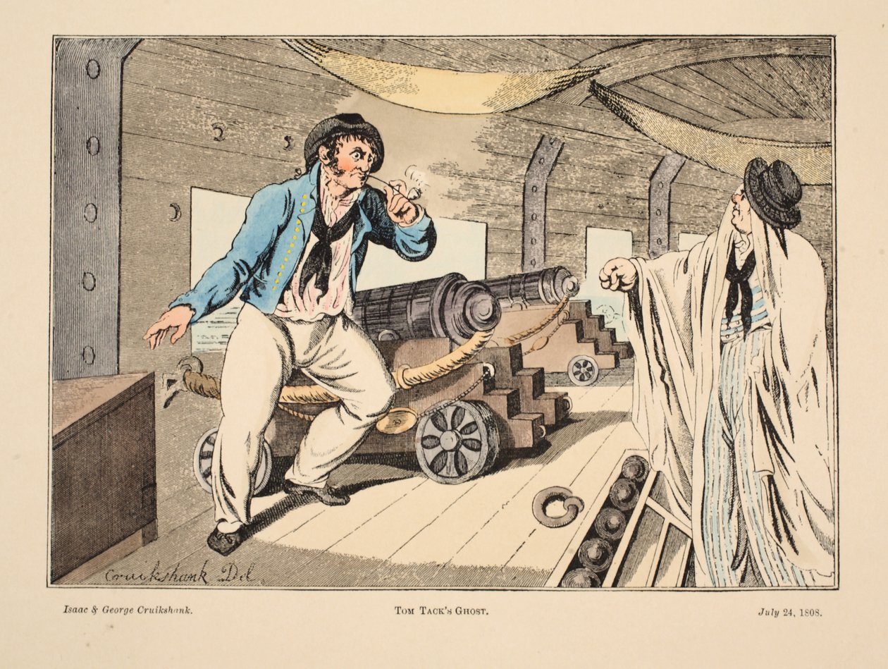 Tom Tack's Ghost, 1808 (håndfarget gravering) av Isaac, Robert and George Cruikshank