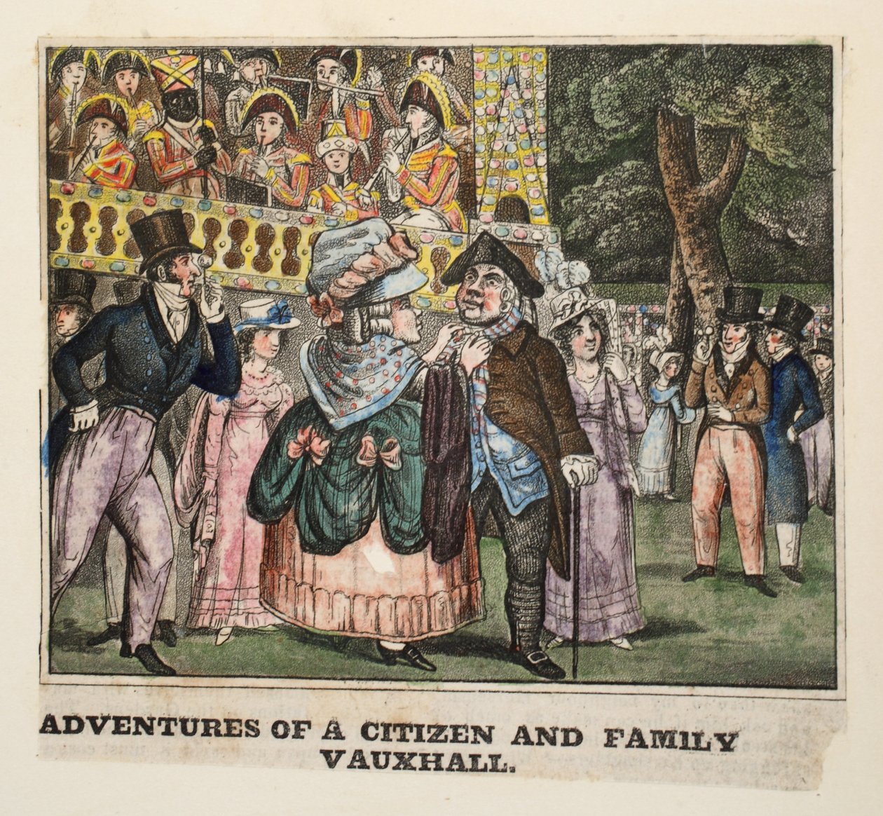 Adventures of a Citizen and Family Vauxhall, 1826 (håndfarget gravering) av Isaac Robert Cruikshank