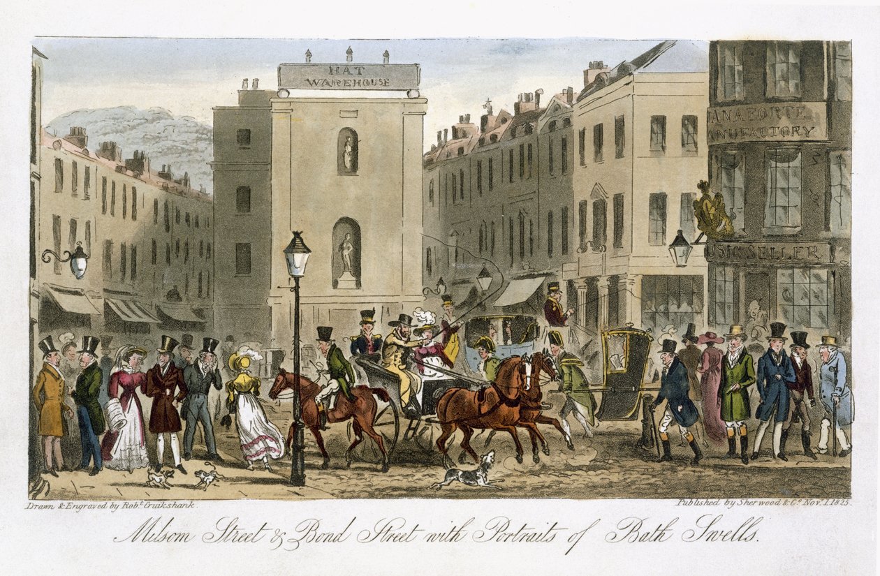 Milsom Street und Bond Street with Portraits of Bath Swells, fra 