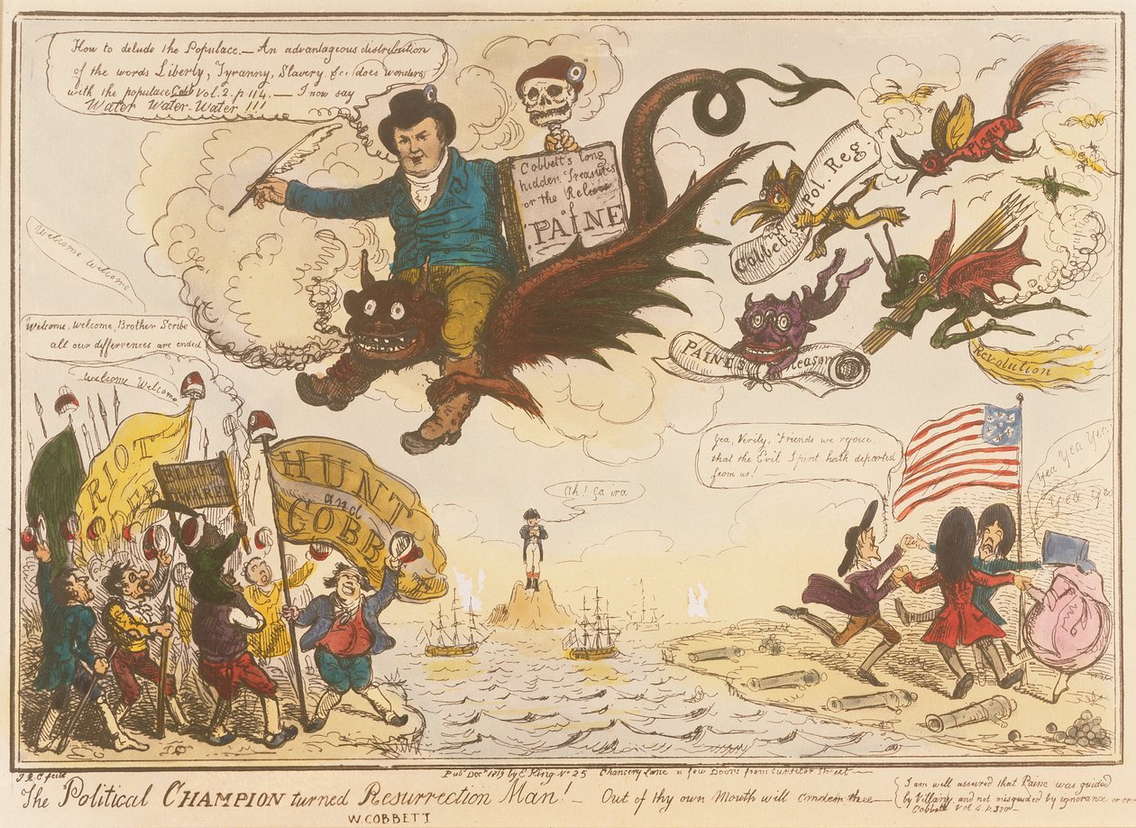 Den politiske mesteren ble en oppstandelsesmann! -Ut av din egen munn vil du fordømme deg.., 1819 (fargetsning) av Isaac Robert Cruikshank