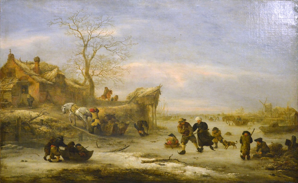 Frossen kanal med parskøyter av Isaac van Ostade