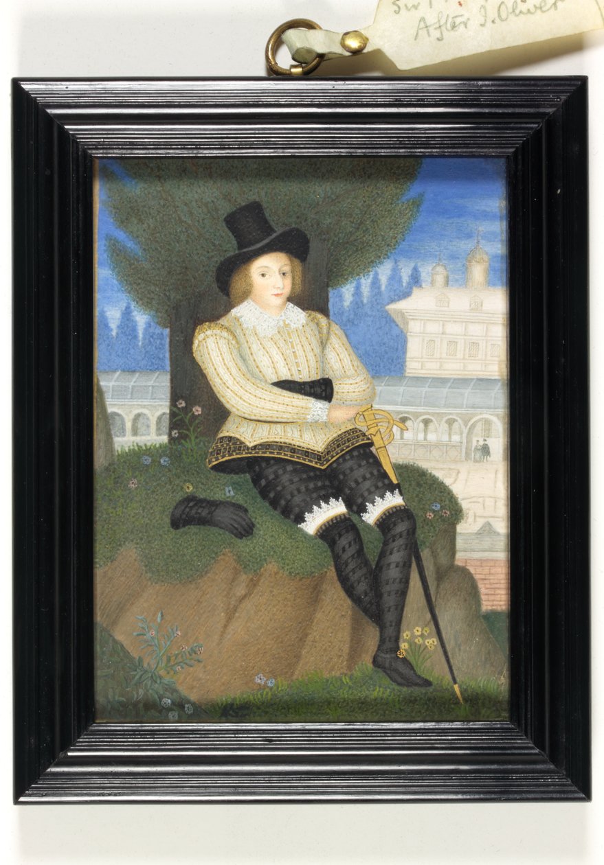 En gentleman tradisjonelt identifisert som Sir Philip Sydney (akvarell på vellum) av Isaac (after) Oliver