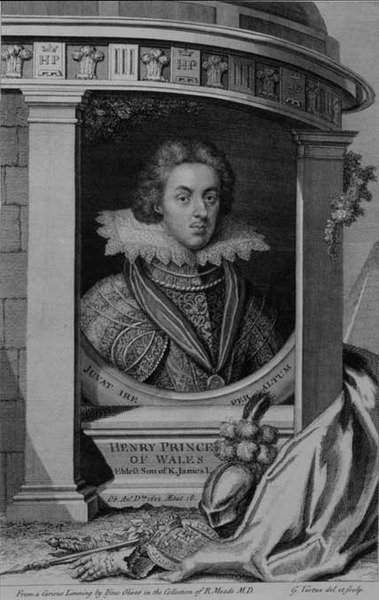 Henry (1594-1612) Prince of Wales, gravert av George Vertue (1684-1756) (gravering) av Isaac (after) Oliver