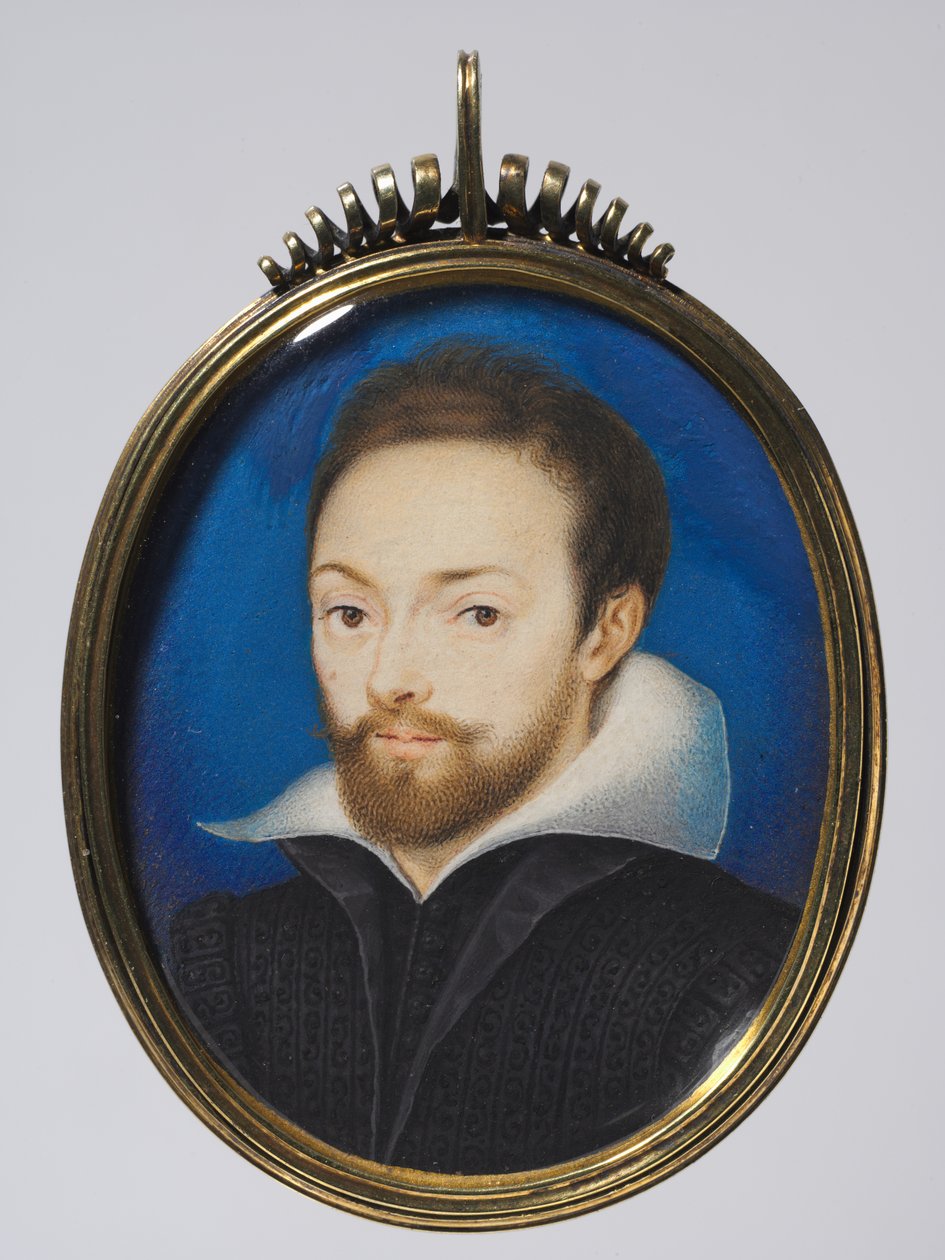 Portrait of a Man, ca. 1615 (akvarell på kort i en senere forgylt sølvramme) av Isaac (after) Oliver