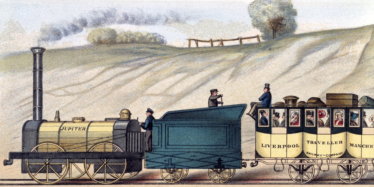 Reiser på Liverpool og Manchester Railway, detalj av lokomotivet 