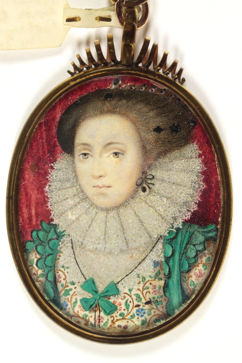 En dame tradisjonelt identifisert som fru Holland, Lady Cope (akvarell på vellum) av Isaac (attr. to) Oliver