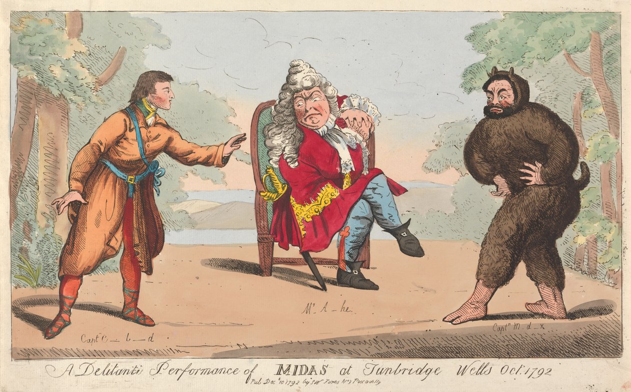 Eine Delitanti-Aufführung von Midas in Turnbridge Wells, Oktober 1792 av Isaac Cruikshank