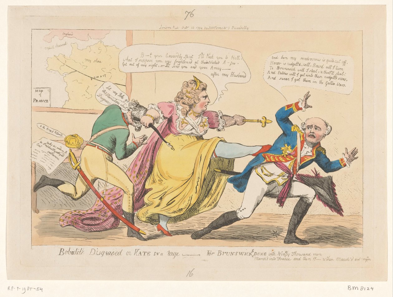 Spotprent op Catherina II, 1792 Bobadil vanæret eller Kate i raseri - For Brunswicks Duke (tittel på objekt) av Isaac Cruikshank