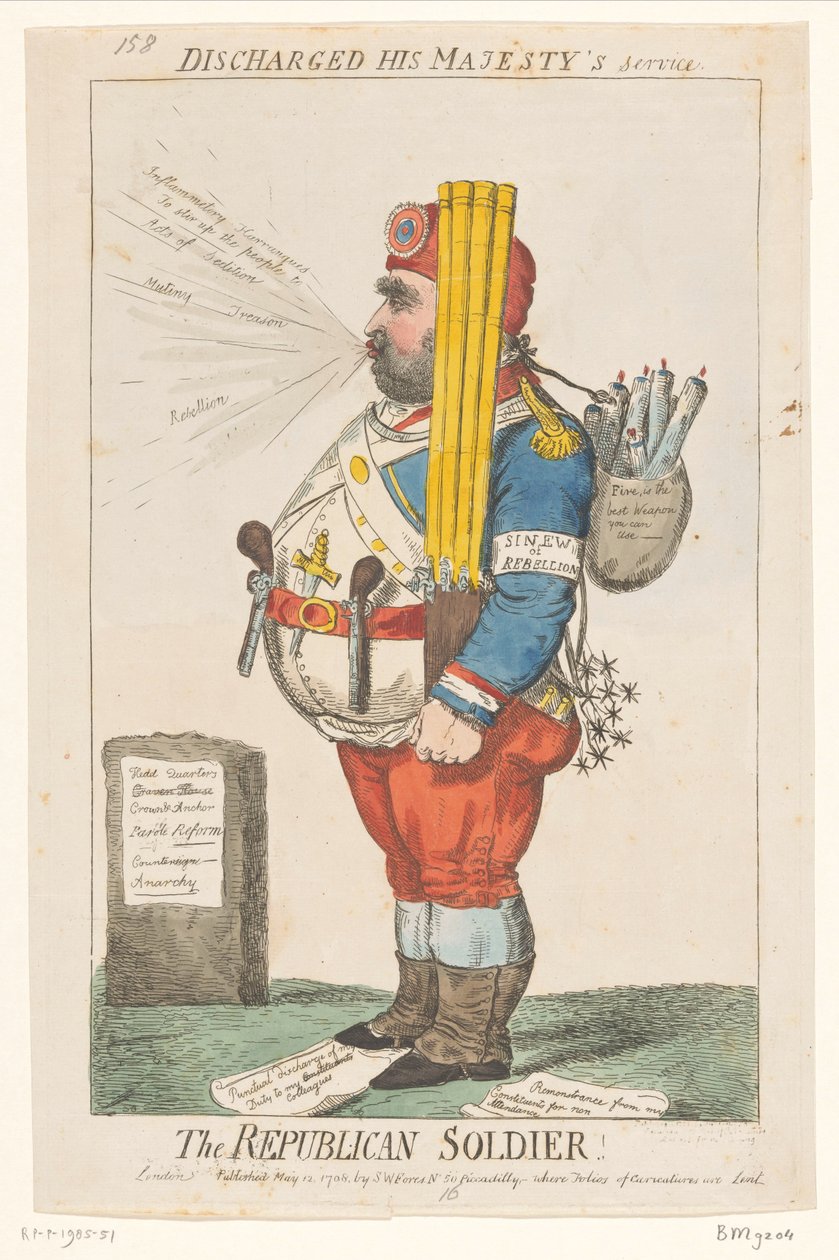 Spotprent av Charles James Fox, 1798 Den republikanske soldaten! (tittel på objekt) av Isaac Cruikshank