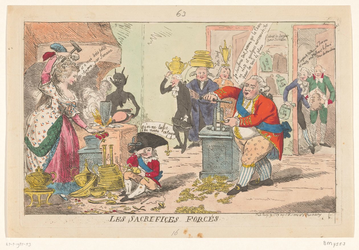 Spotlight på Marie Antoinette i Lodewijk XVI, 1789 Tvangsoffer (tittel på objekt) av Isaac Cruikshank