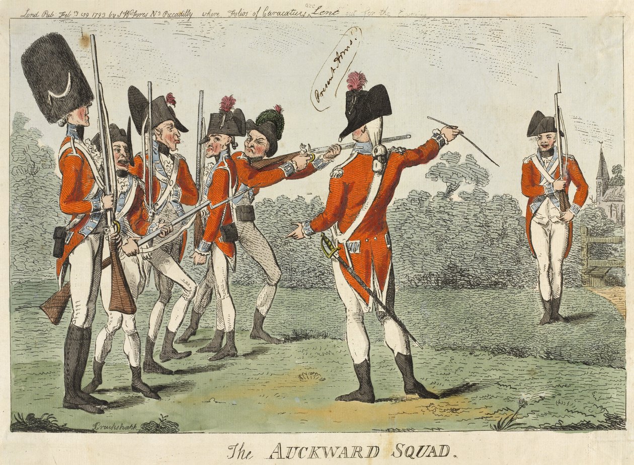 The Awkward Squad, 1793 (farget etsning) av Isaac Cruikshank
