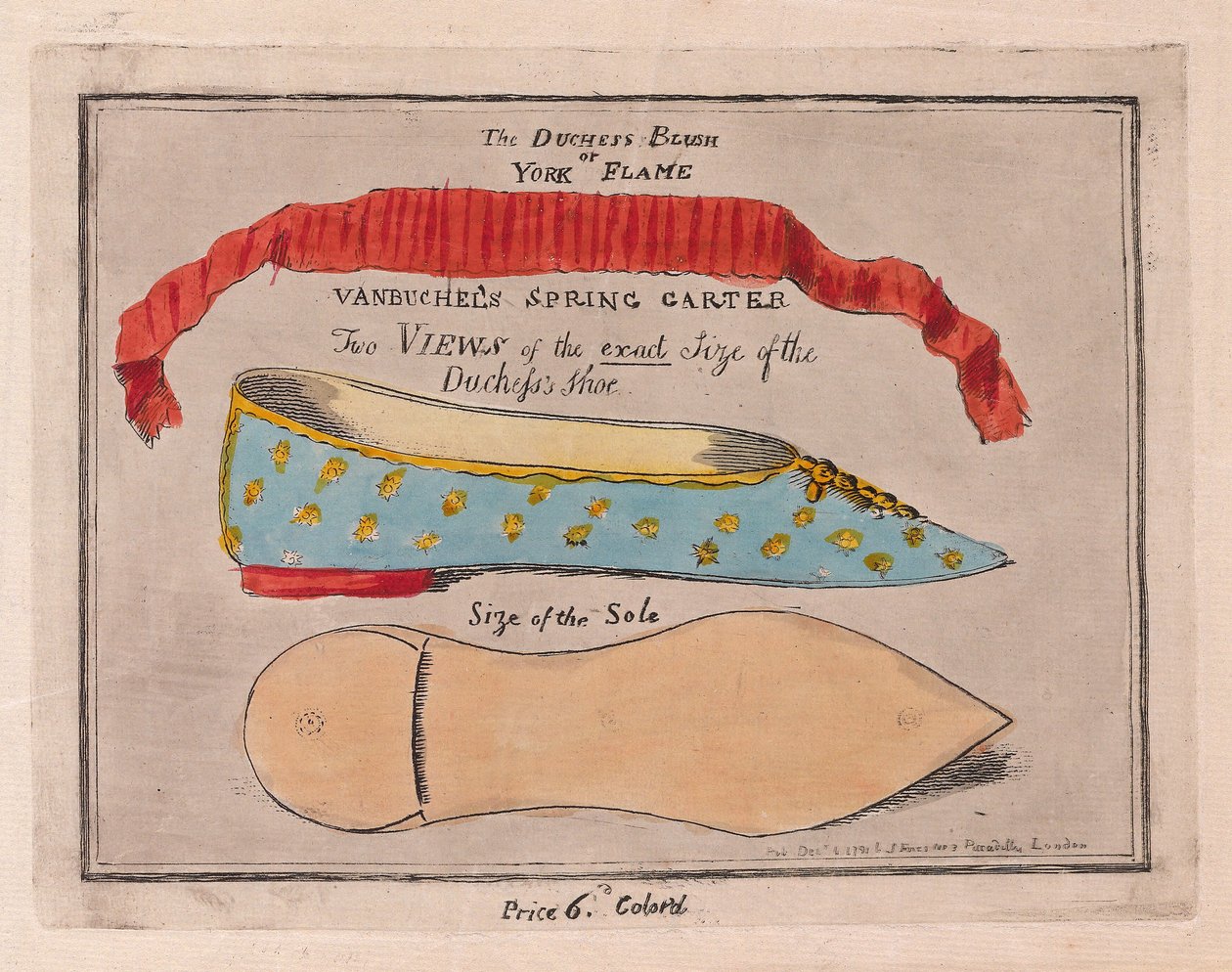 The Duchess Blush eller York Flame, pub. 1791 (håndfarget gravering) av Isaac Cruikshank