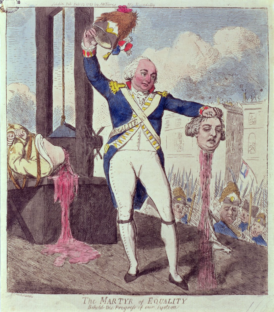 The Martyr of Equality: Behold the Progress of our System, pub. av SW Fores, 1793 av Isaac Cruikshank