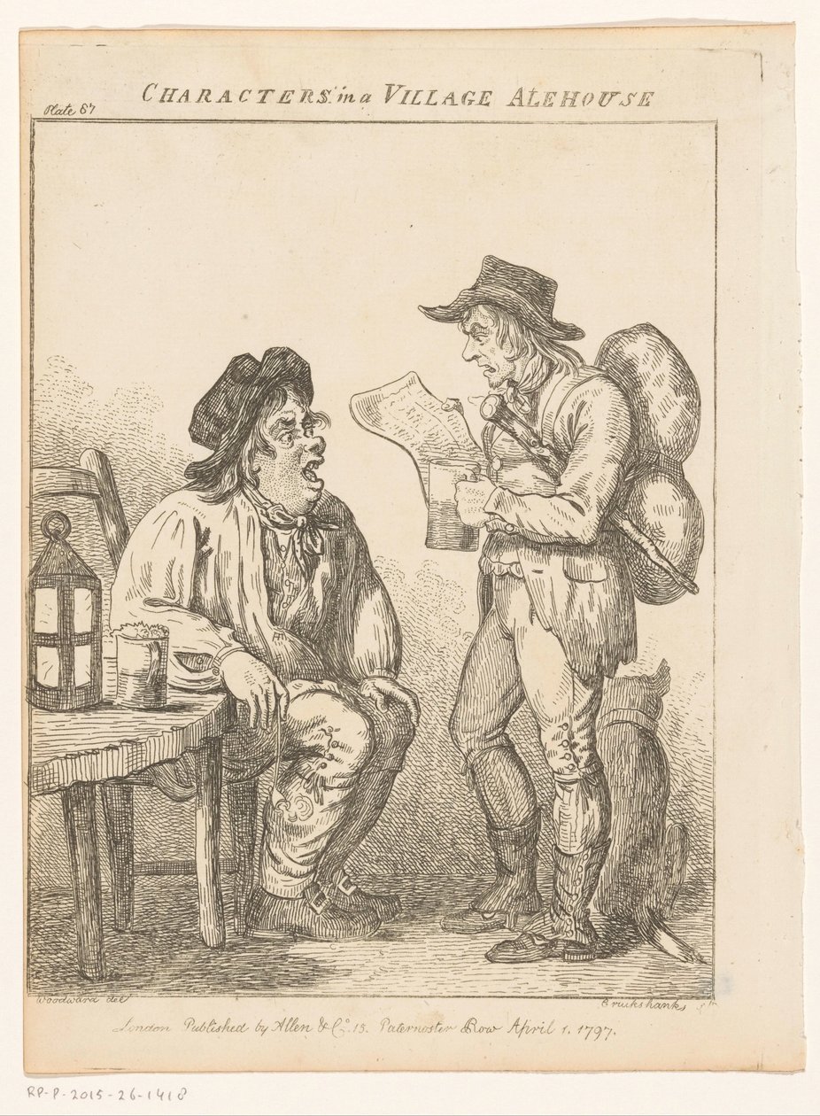 To menn på en landsbypub i Derbyshire Karakterer i et ølhus i landsbyen (original tittel) Sjangerscener fra forskjellige deler av England og Wales (serietittel) Eksentriske utflukter eller litterære og billedlige skisser av ansikt, karakter og av Isaac Cruikshank