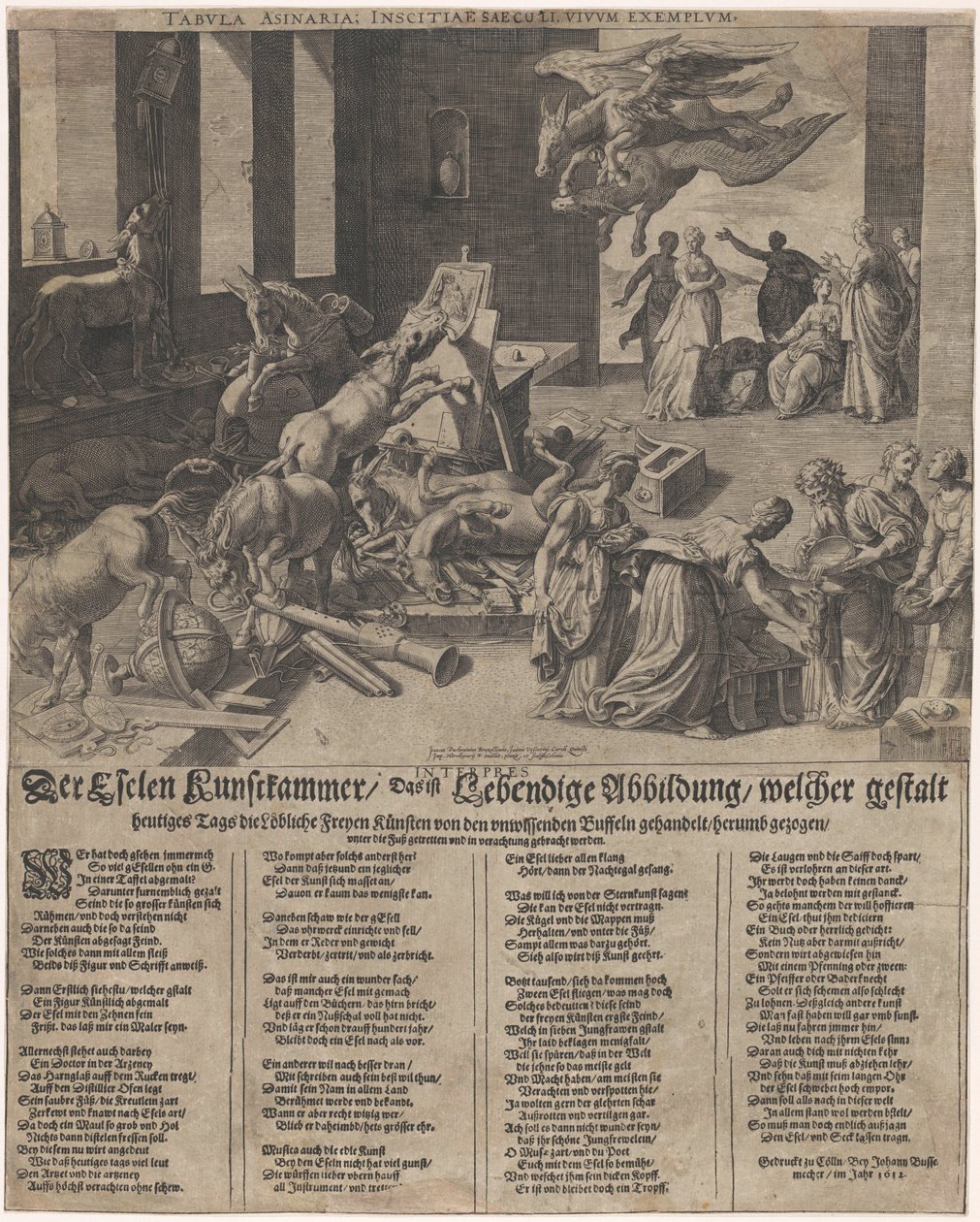 Ezels bruker et kunstkammer Eselet Kunstkammer, som er en levende illustrasjon, som i dag danner den prisverdige frie kunsten blir håndtert, dratt rundt av den uvitende bøffelen (...) (tittel på objekt) av Isaac Duchemin