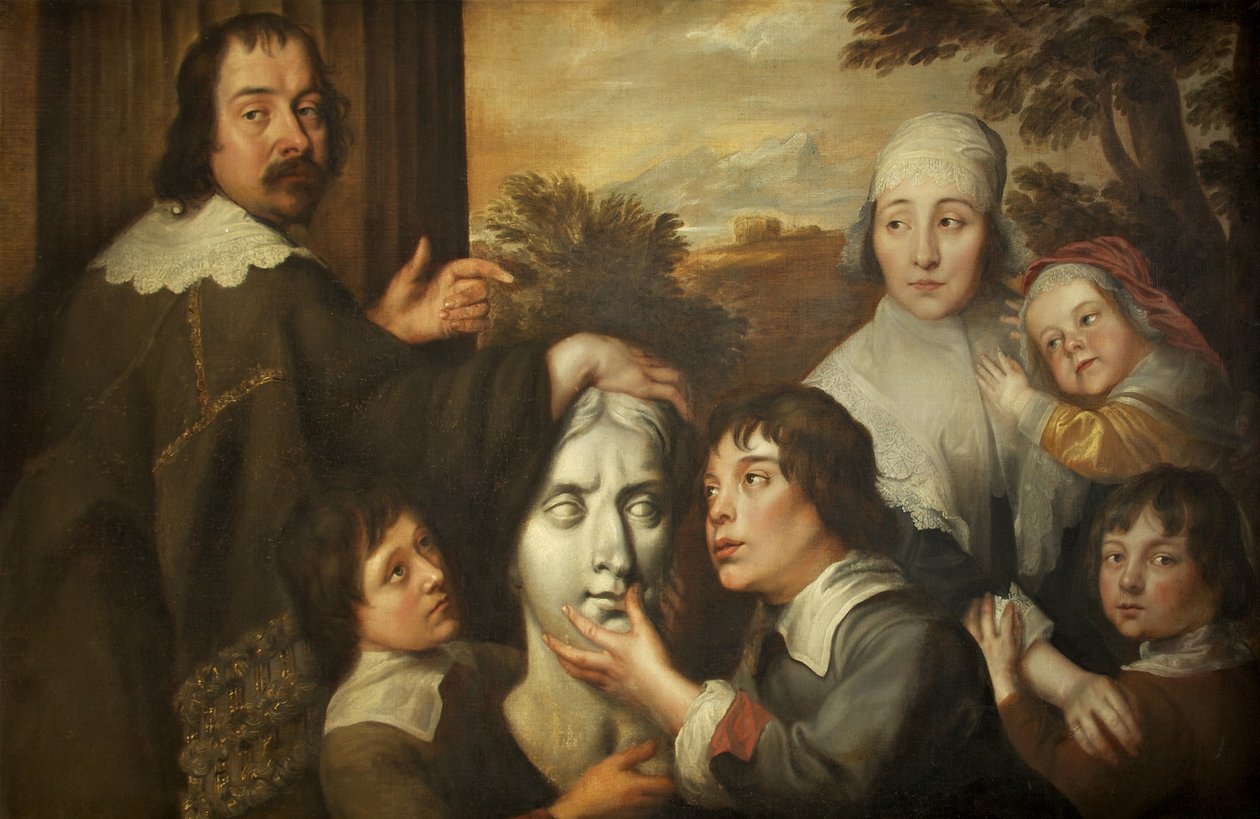 Familiegruppe (olje på lerret) av Isaac Fuller