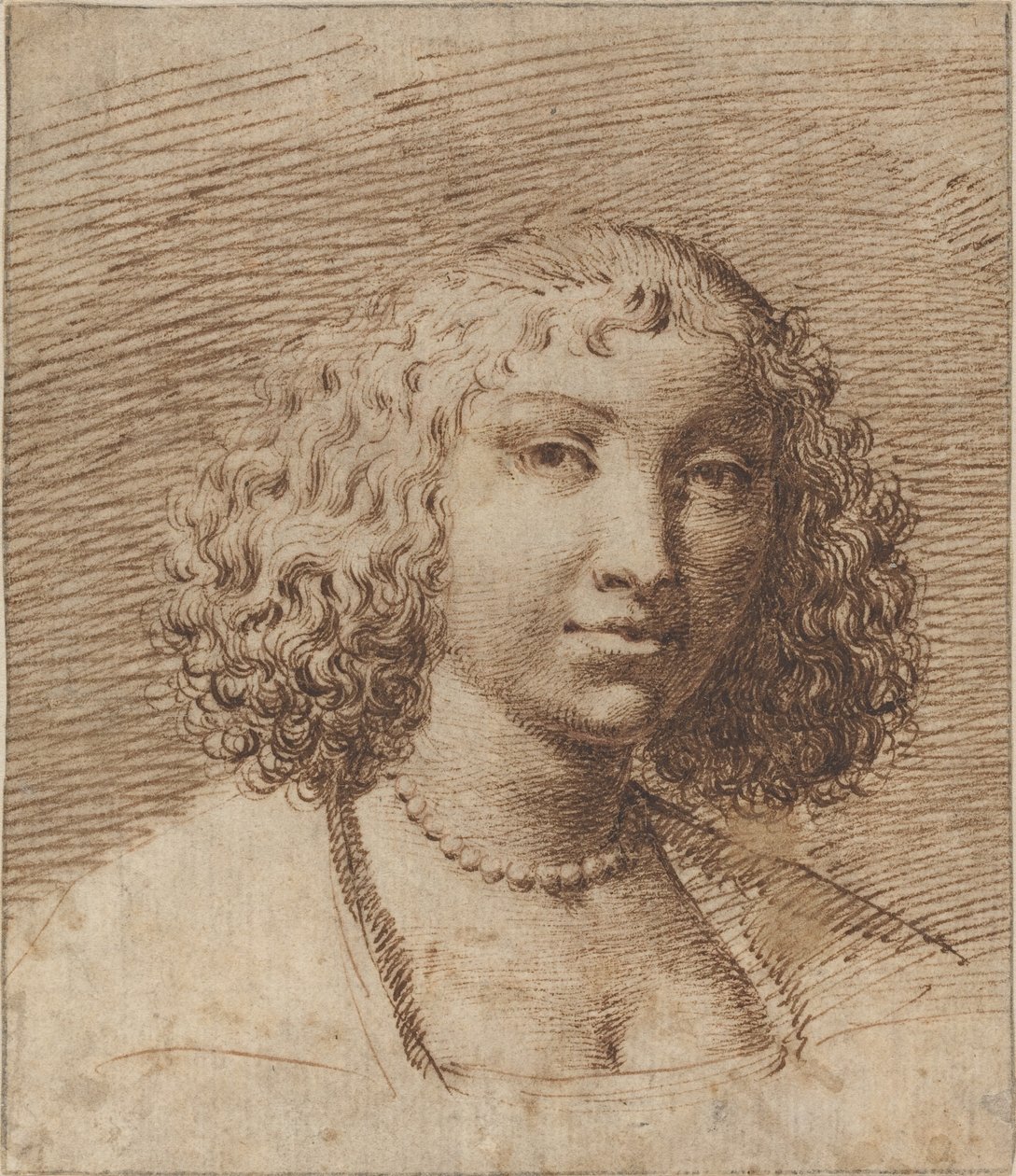 Ung kvinne med et perlekjede av Isaac Fuller