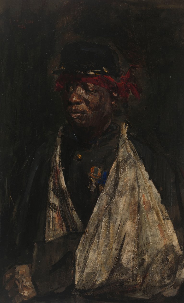 Portrett av en såret KNIL-soldat Portrett av KNIL-soldat Kees Pop av Isaac Israels (signed by artist)