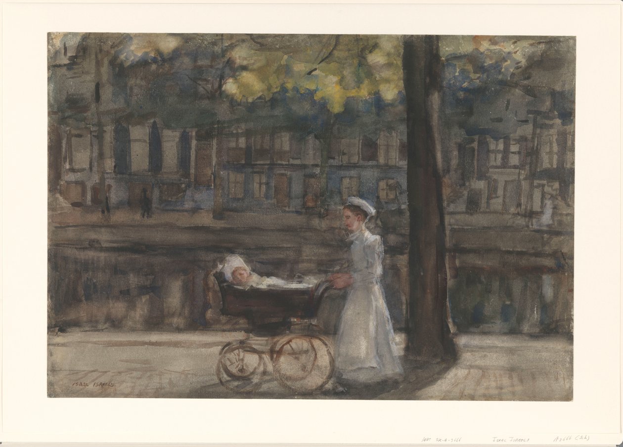 Hushjelp med barnevogn på Keizersgracht av Isaac Israels